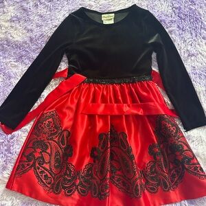 Rare Editions Black Velvet Top with Red Satin Skirt